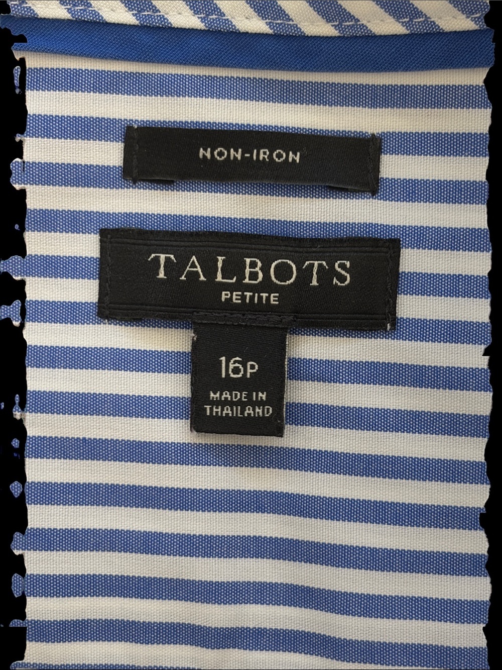 Talbots Blue/White Vertical-Striped Sleeveless Button-Down Shirt. Petite No Iron - Picture 2 of 9